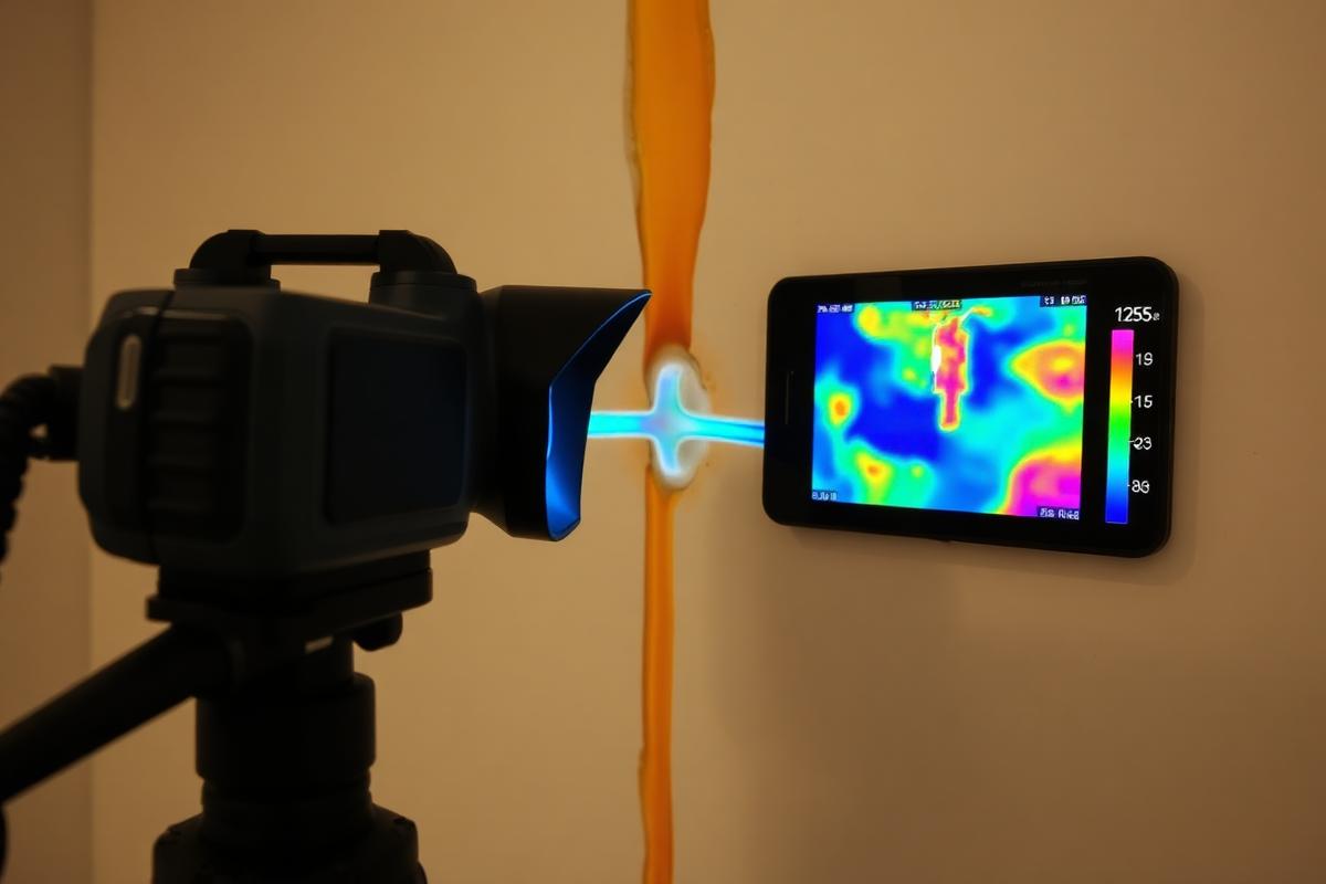 Thermal imaging camera detecting a hidden water leak behind a wall